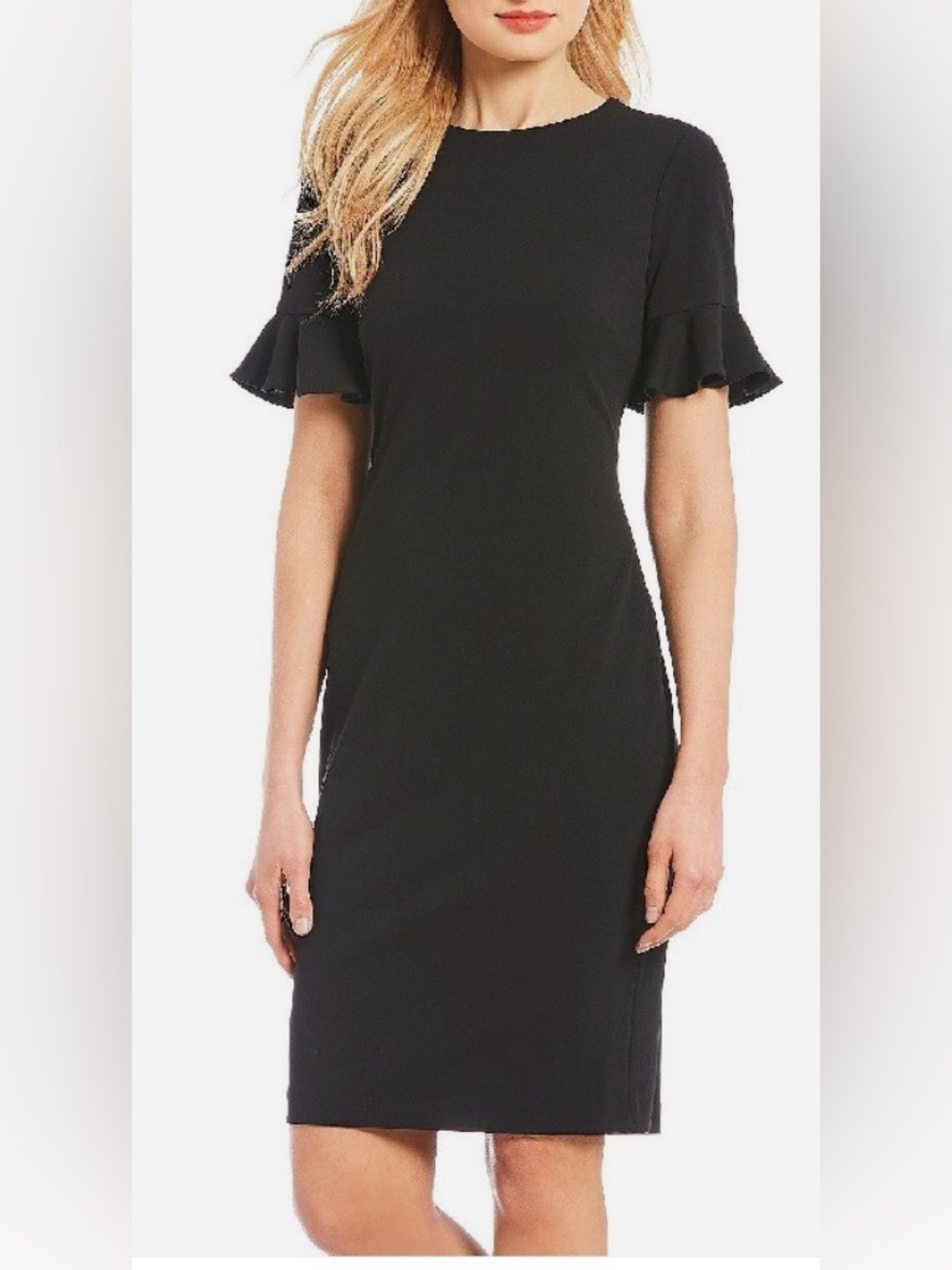 Calvin Klein Black Flutter Sleeve Sheath Dress CD8C13YM Size 2